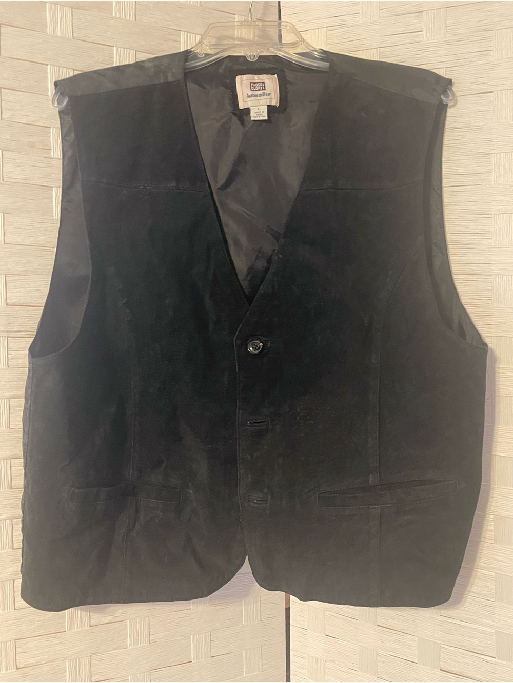 Vtg Faded Glory Black Leather Vest Size Large Country Cowboy Classic